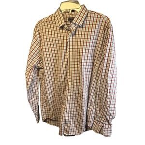 J Crew Shirt Mens Large Red Blue Plaid Slim Fit Flex‎ Wrinkle Free Button Down